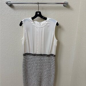 St. John Cream and Gray Tweed Sleeveless Sheath Dress